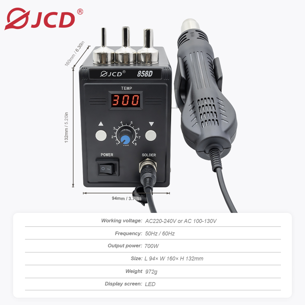 JCD Hot Air Gun 858D BGA Rewor - Heat Gun Variable recension och pris